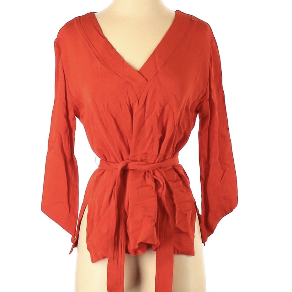 Silk Kimono Wrap V-neck Blouse Top Karina Grimaldi Maui